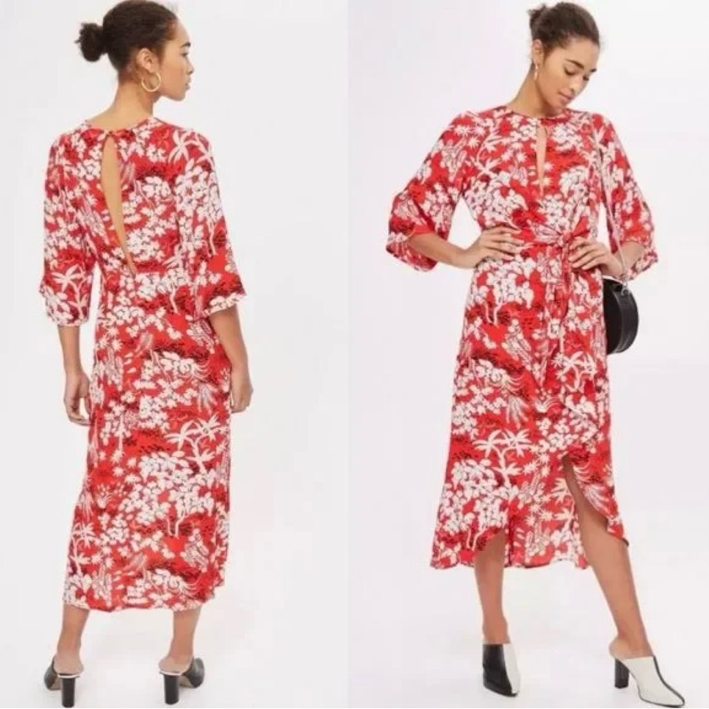 Topshop Red and White Floral Dress